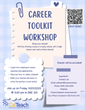Career Toolkit Workshop flyer with information found in text